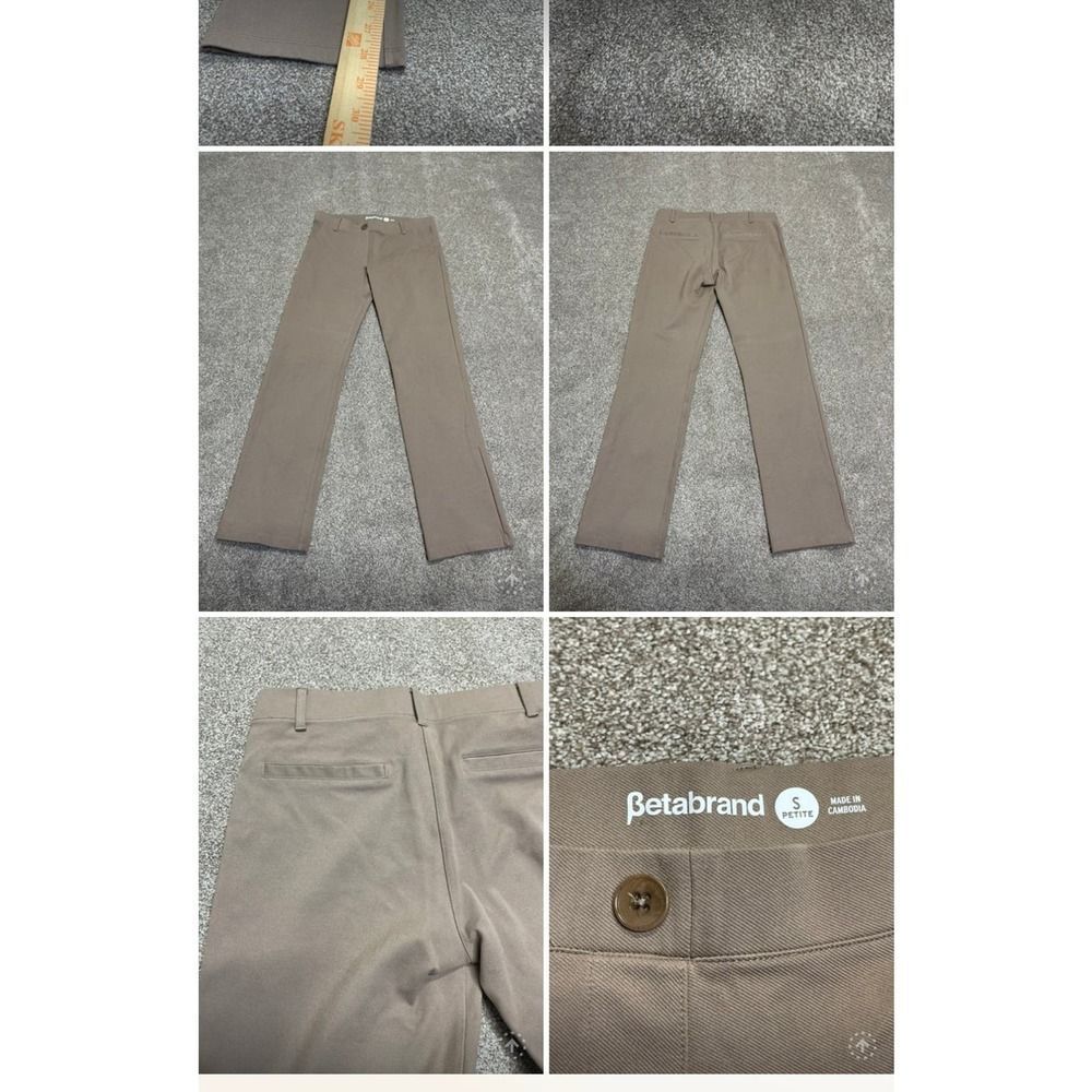 Betabrand Women sz small petite straight Dress Pant Yoga tan Stretch Pull On